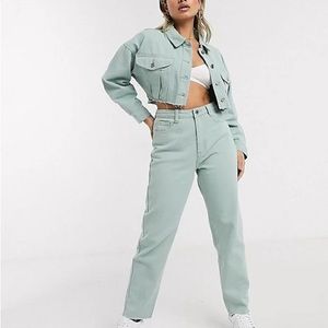 NEW Missguided Petite denim two-piece jacket and jeans in mint, US size 0